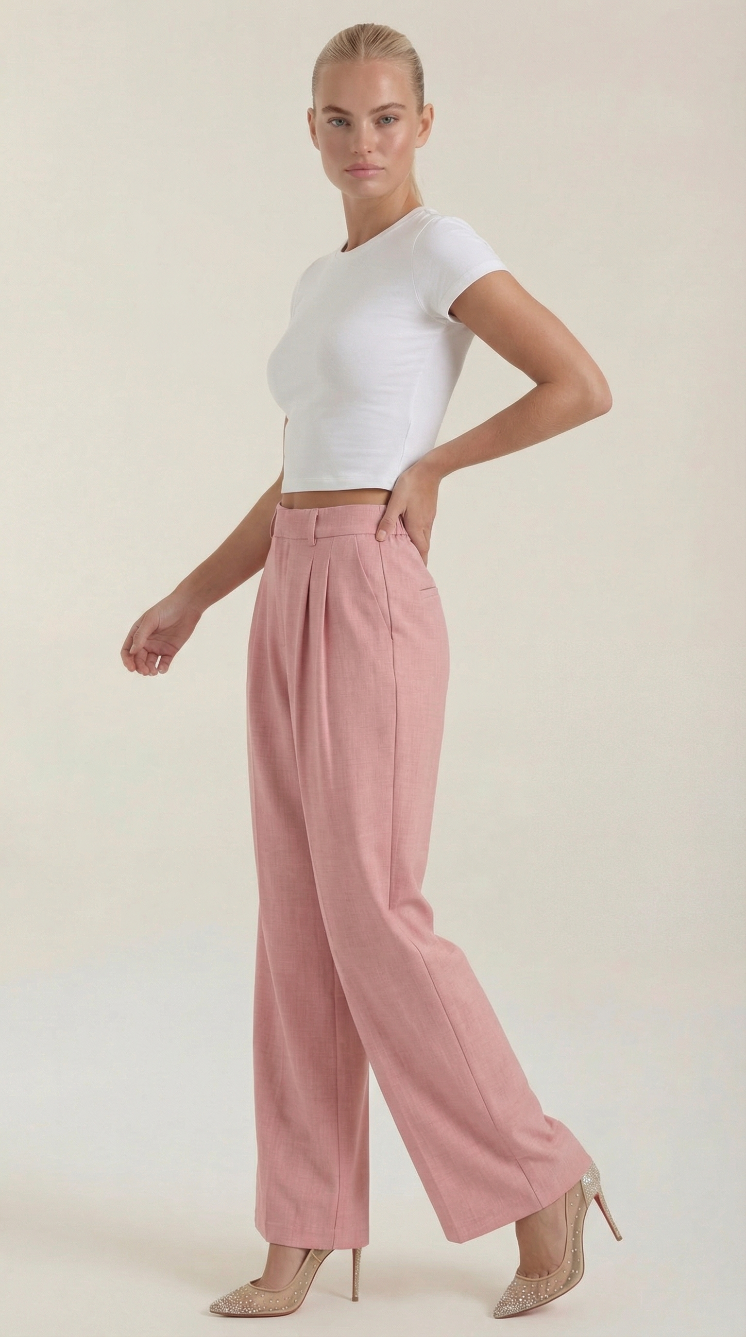 Pantaloni Donna Plissettati Vita Alta Fluidi Eleganti