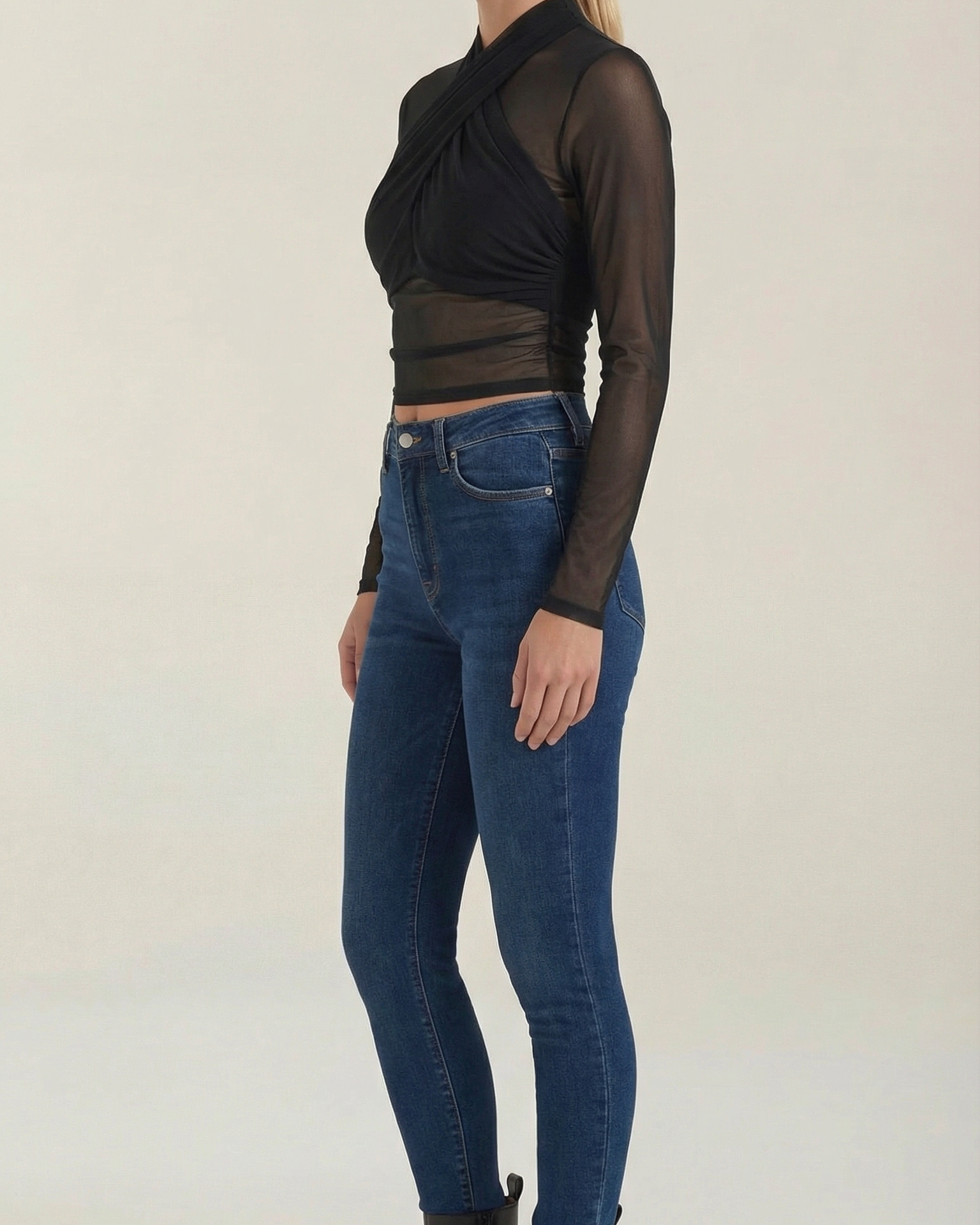 Top Donna in Rete Trasparente Fronte Incrociato Elastico