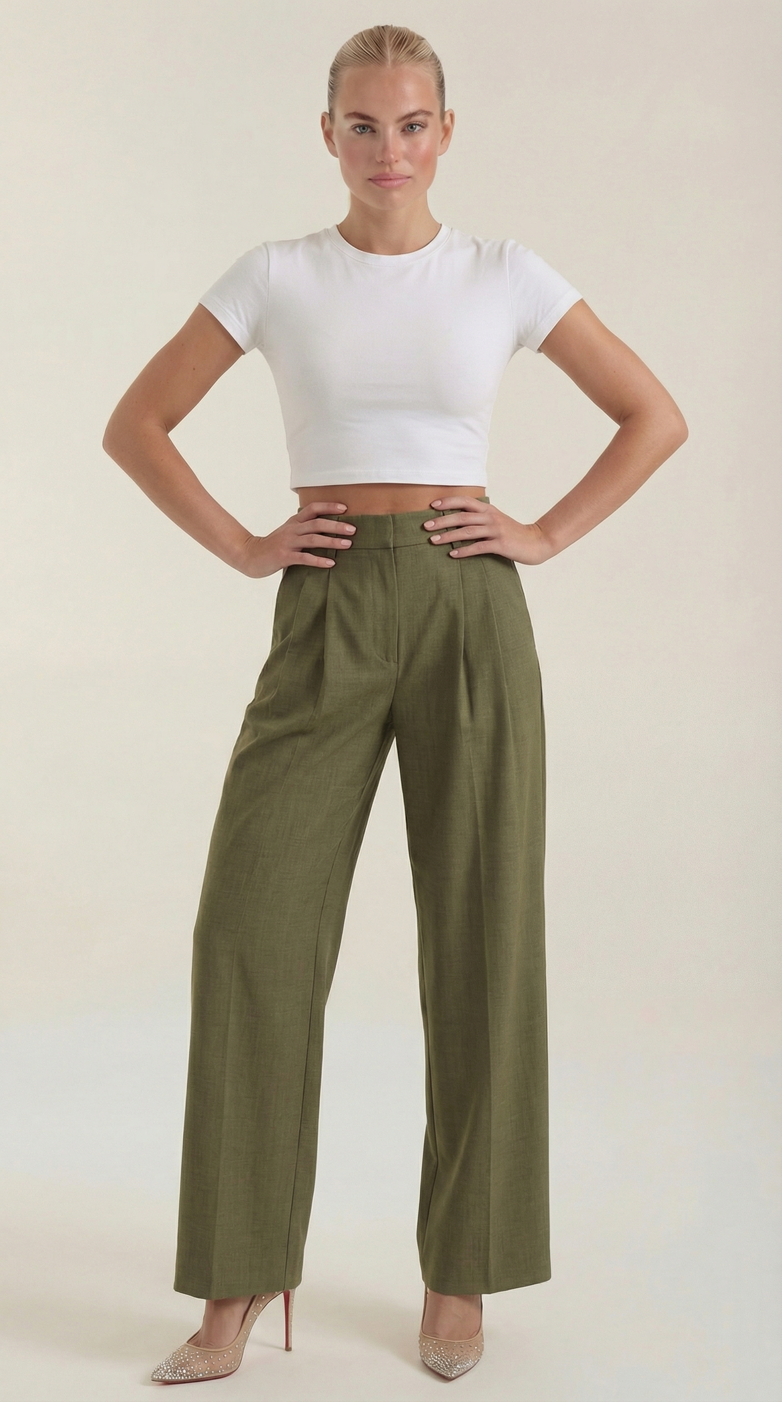 Pantaloni Donna Plissettati Vita Alta Fluidi Eleganti