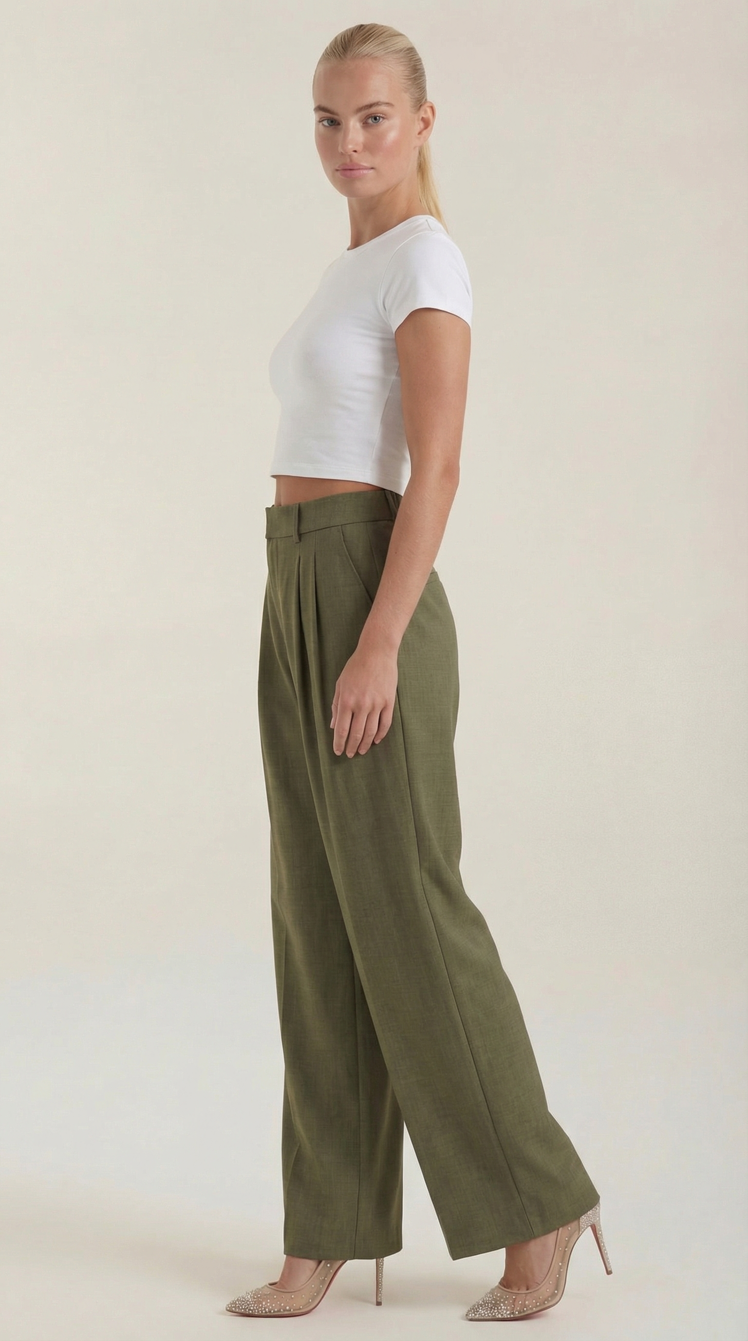 Pantaloni Donna Plissettati Vita Alta Fluidi Eleganti