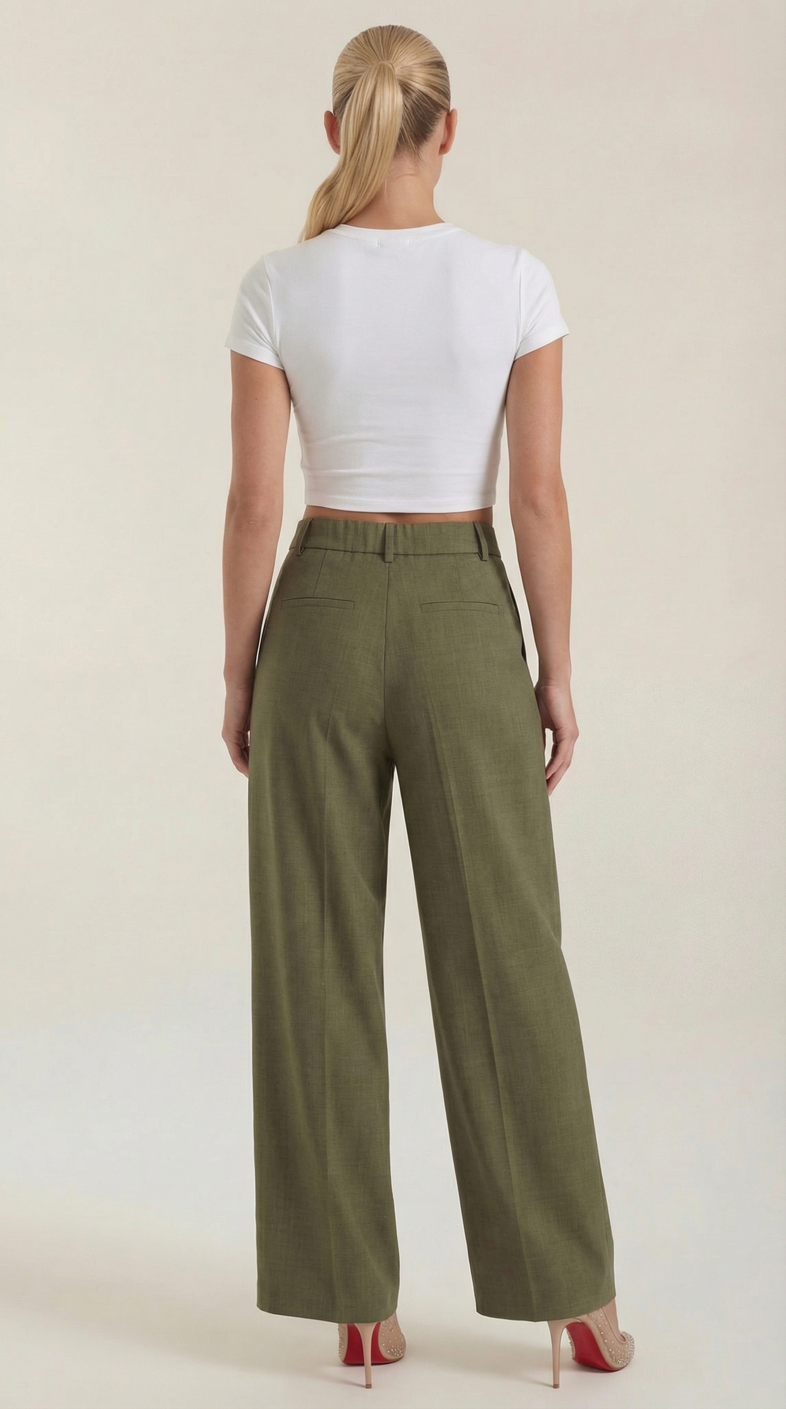 Pantaloni Donna Plissettati Vita Alta Fluidi Eleganti