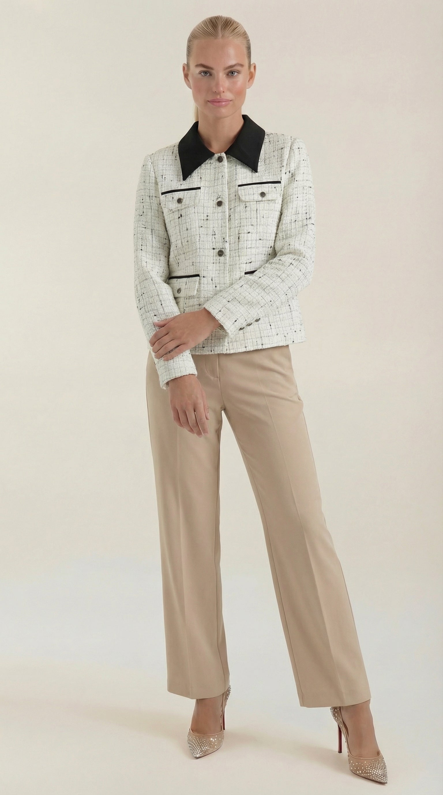 Aurazio Giacca di Tweed Collo a Contrasto da Donna