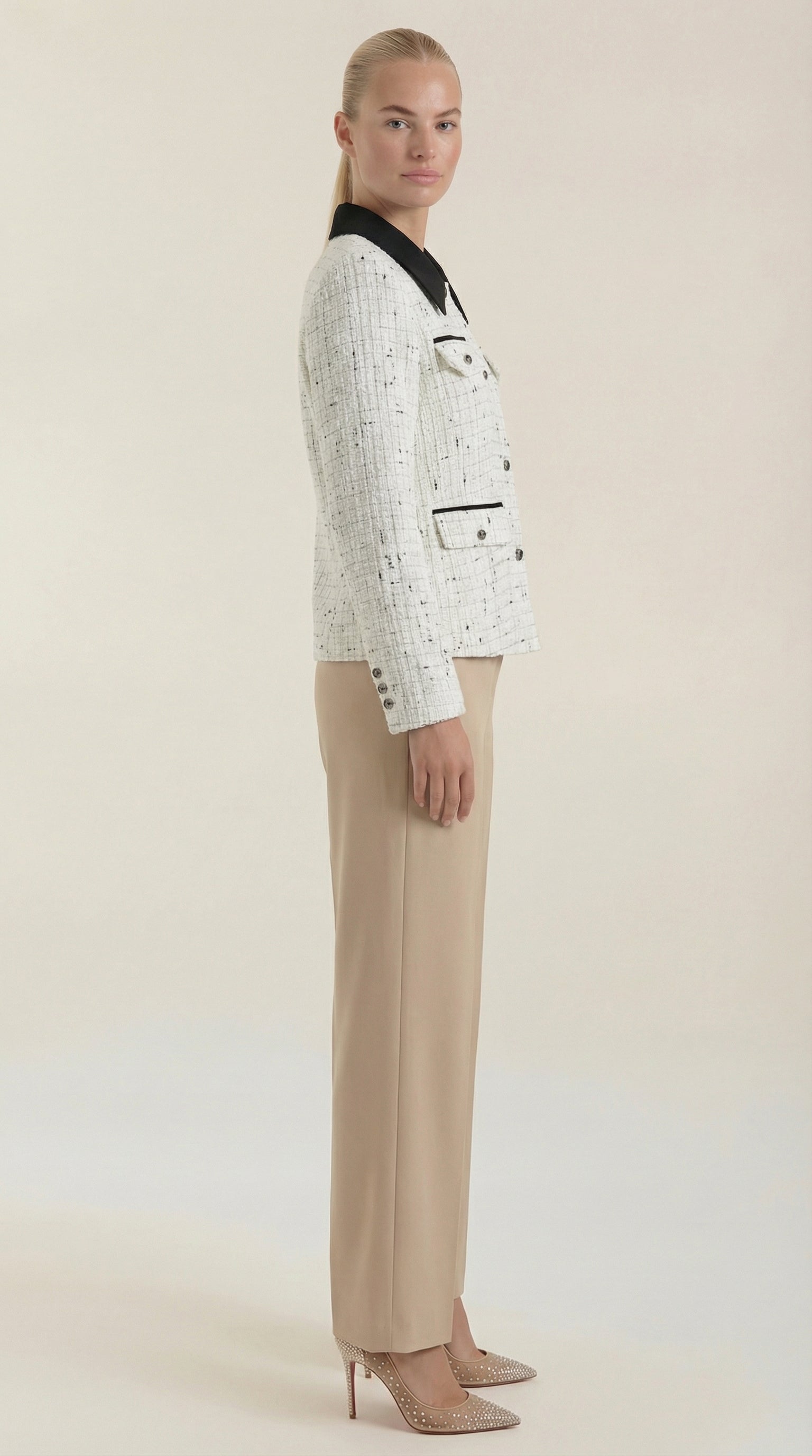 Aurazio Giacca di Tweed Collo a Contrasto da Donna