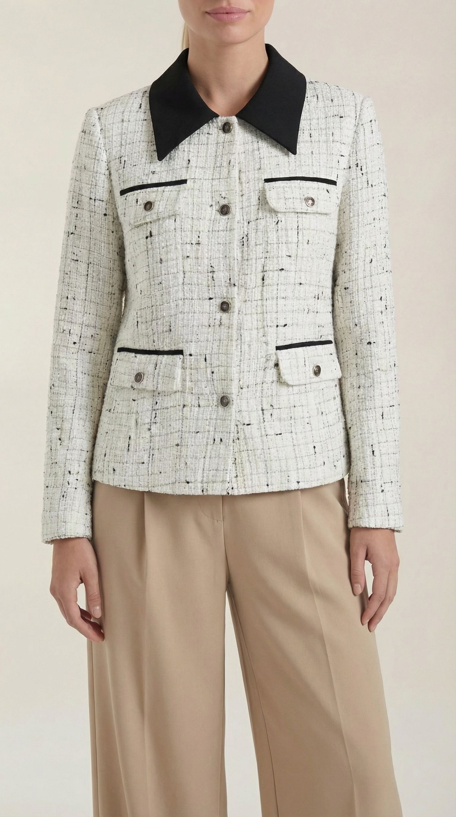 Aurazio Giacca di Tweed Collo a Contrasto da Donna
