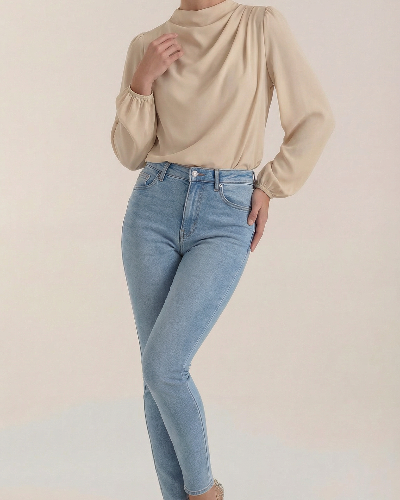 Camicia Donna Drappeggiata Fluida Maniche Lunghe Leggera