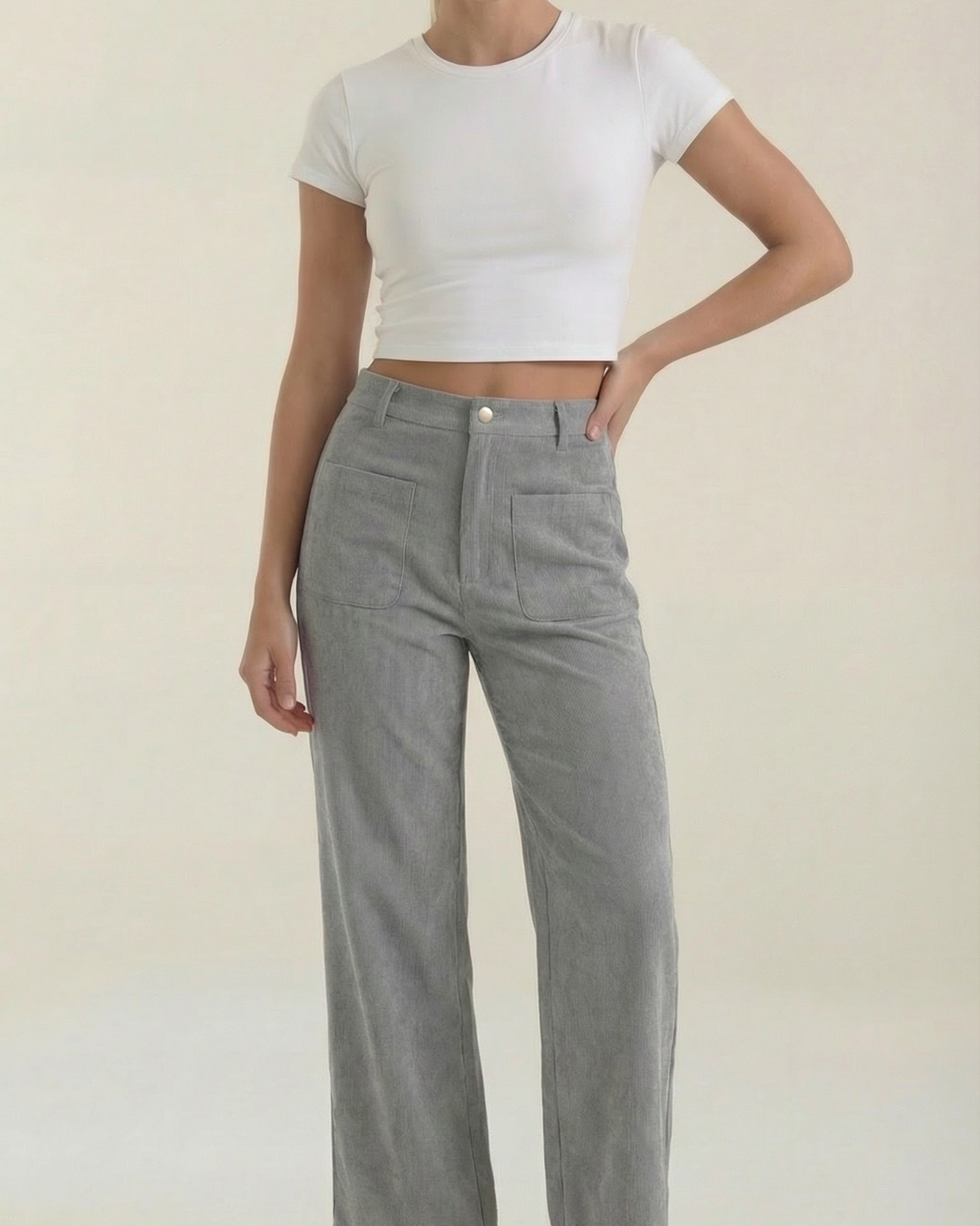 Pantaloni Donna in Velluto a Coste Vita Alta Ampi Fluidi