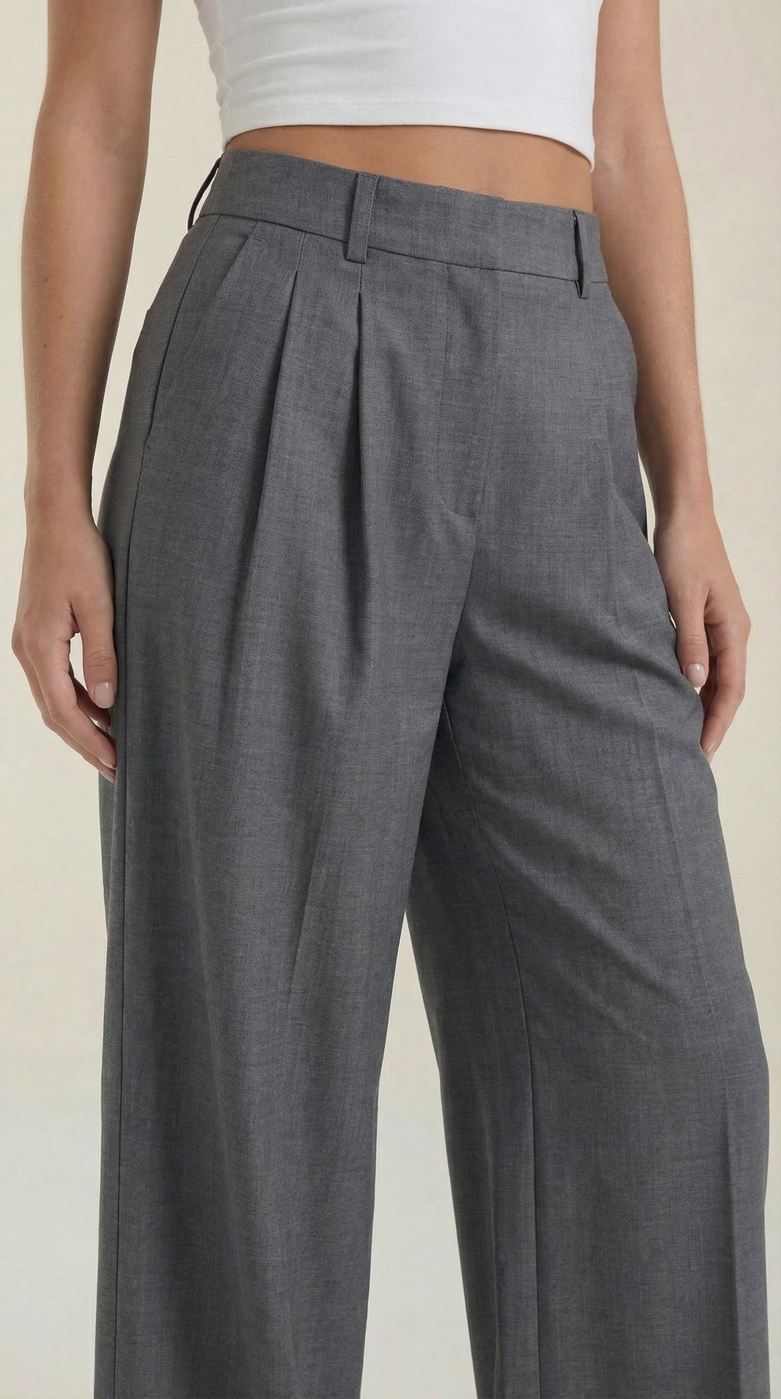 Pantaloni Donna Plissettati Vita Alta Fluidi Eleganti