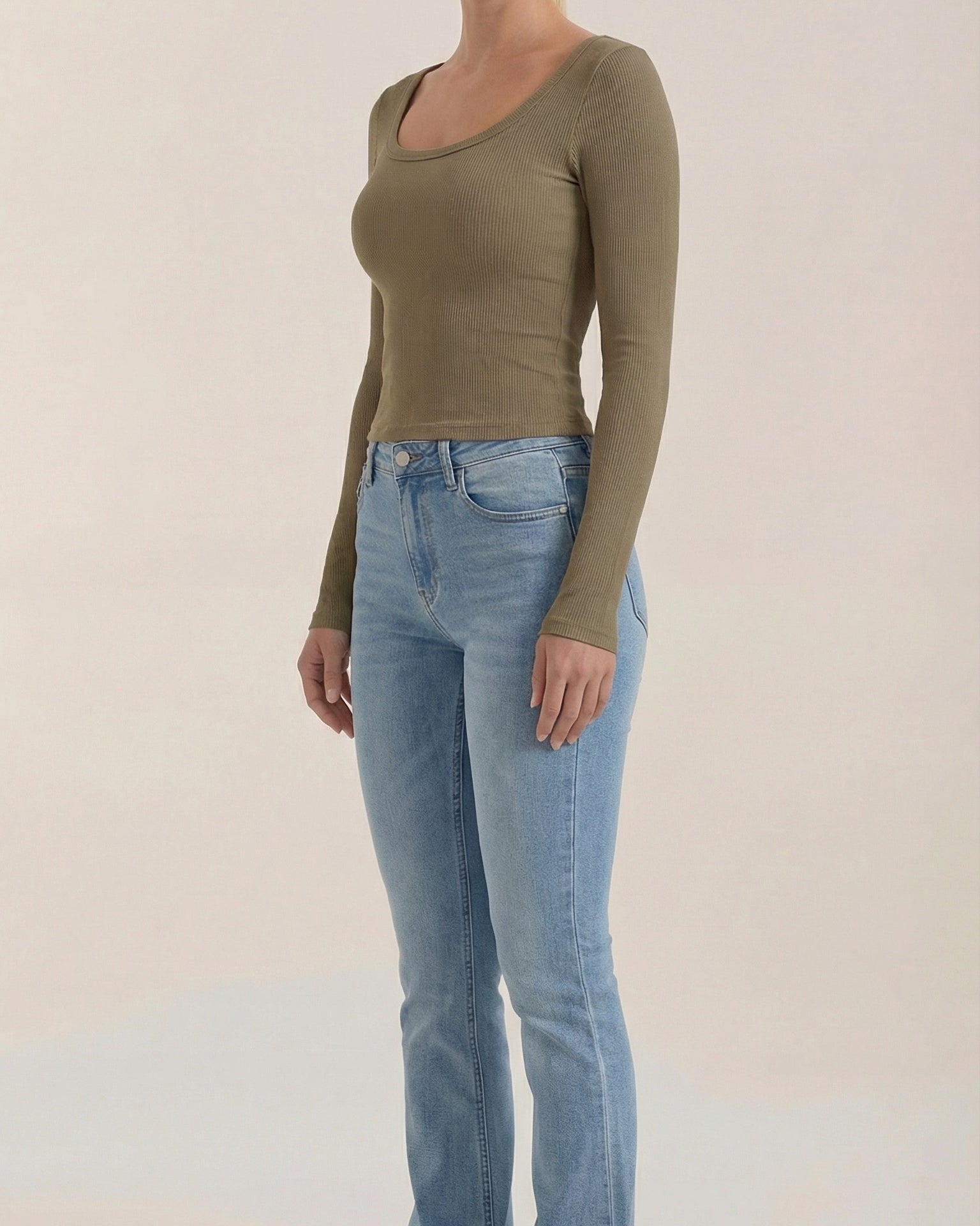 Top Donna Maniche Lunghe Scollo Rotondo Elasticizzato