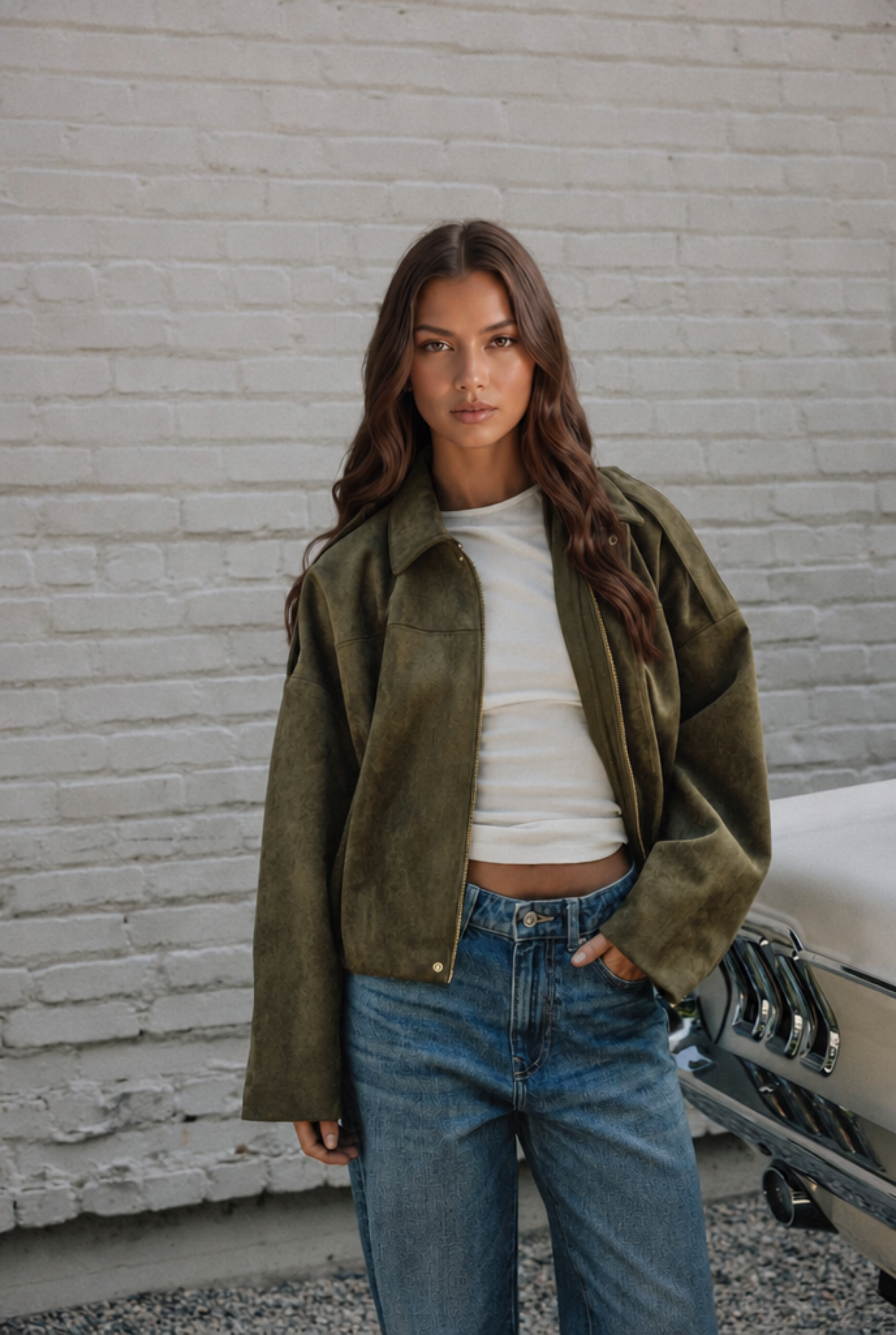 Giacca Donna in Camoscio Oversize Corta Maniche Ampie