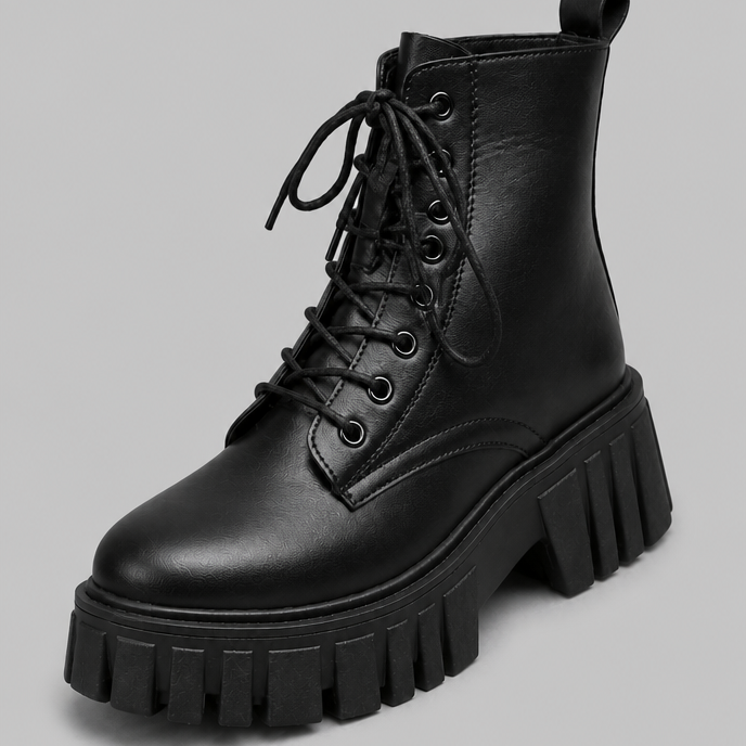 Anfibi Donna Bianchi Effetto Pelle Platform Stringati