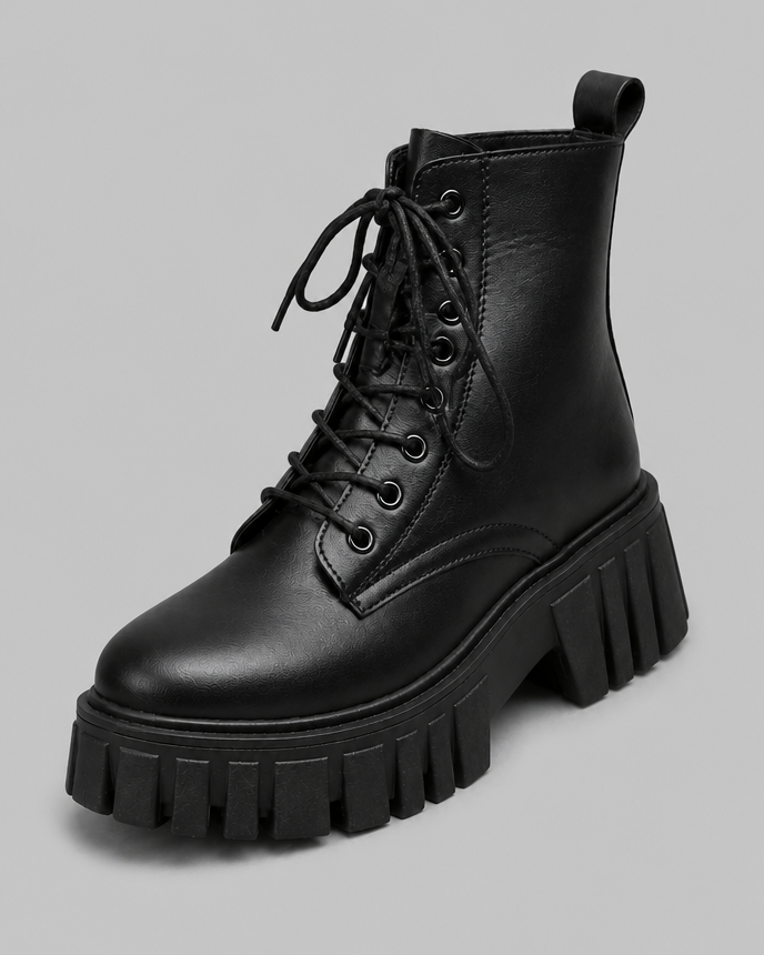 Anfibi Donna Bianchi Effetto Pelle Platform Stringati