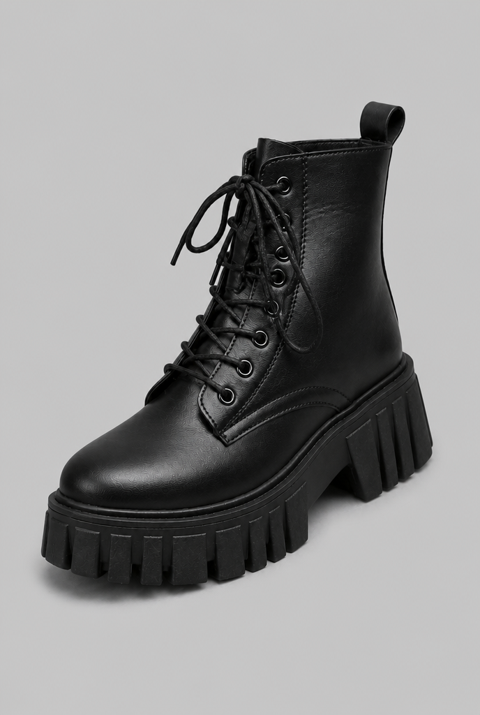 Anfibi Donna Bianchi Effetto Pelle Platform Stringati