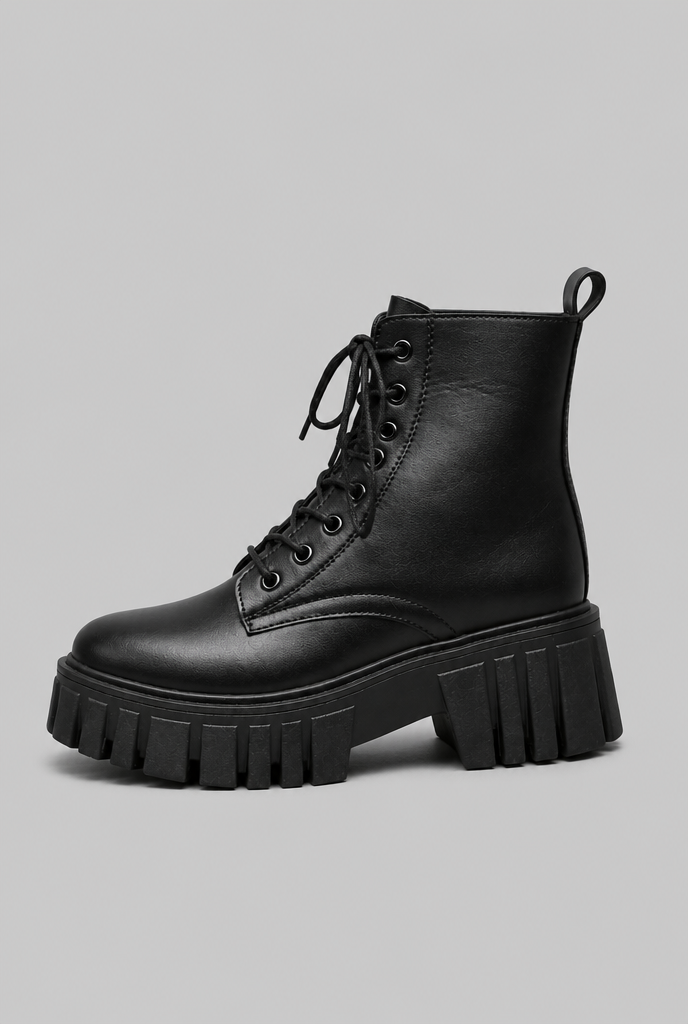 Anfibi Donna Bianchi Effetto Pelle Platform Stringati