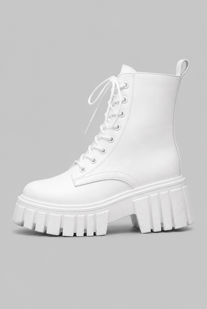 Anfibi Donna Bianchi Effetto Pelle Platform Stringati