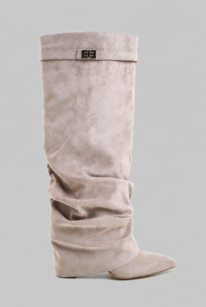 Stivali Donna Slouchy in Camoscio a Punta con Fibbia Oro