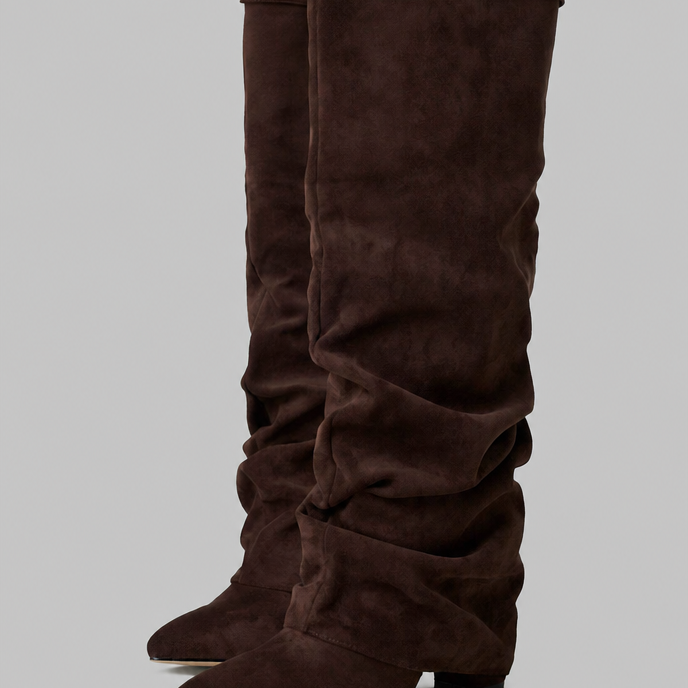 Stivali Donna Slouchy in Camoscio a Punta con Fibbia Oro