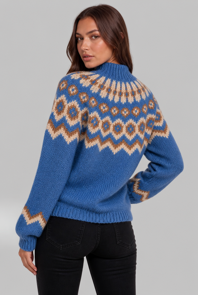Maglione Donna Fair Isle in Maglia Grossa Collo Alto