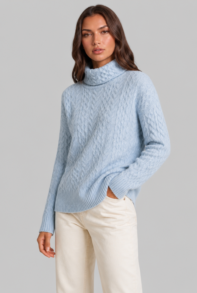 Maglione Donna Dolcevita Oversize in Maglia a Trecce