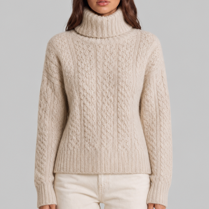 Maglione Donna Dolcevita Oversize in Maglia a Trecce