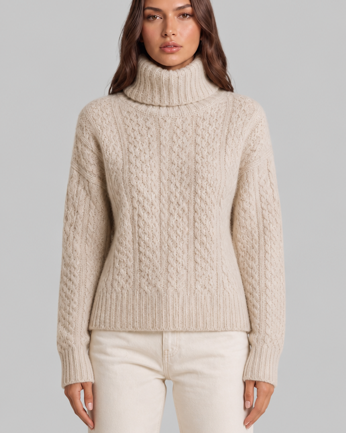 Maglione Donna Dolcevita Oversize in Maglia a Trecce