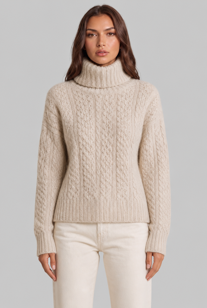 Maglione Donna Dolcevita Oversize in Maglia a Trecce
