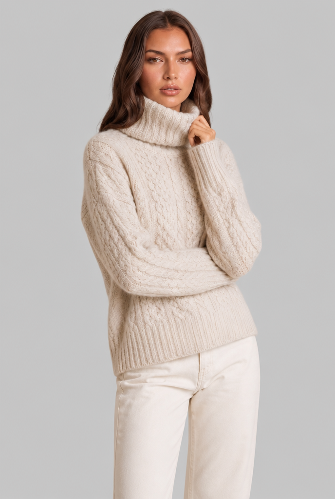 Maglione Donna Dolcevita Oversize in Maglia a Trecce