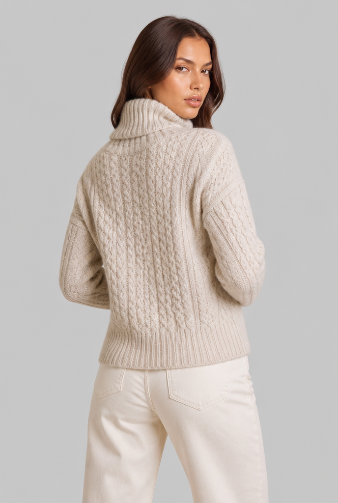 Maglione Donna Dolcevita Oversize in Maglia a Trecce
