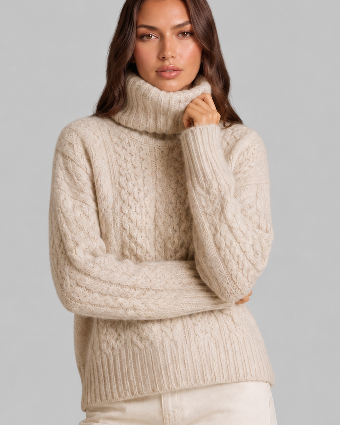 Maglione Donna Dolcevita Oversize in Maglia a Trecce