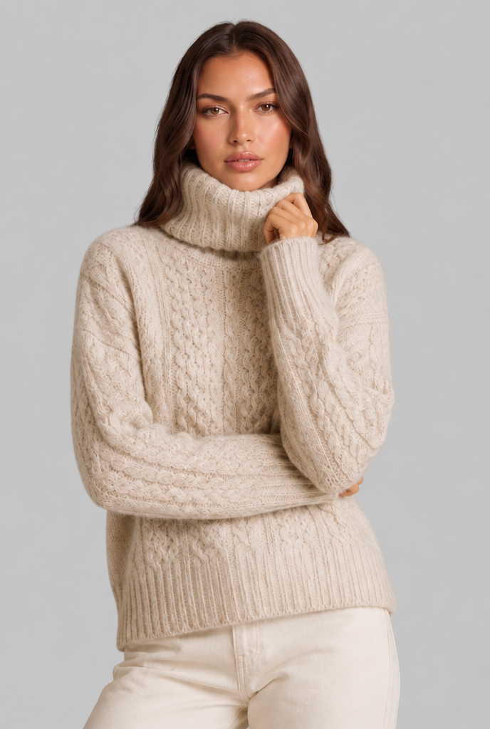 Maglione Donna Dolcevita Oversize in Maglia a Trecce