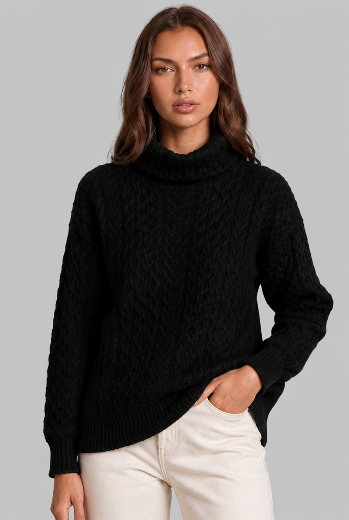 Maglione Donna Dolcevita Oversize in Maglia a Trecce