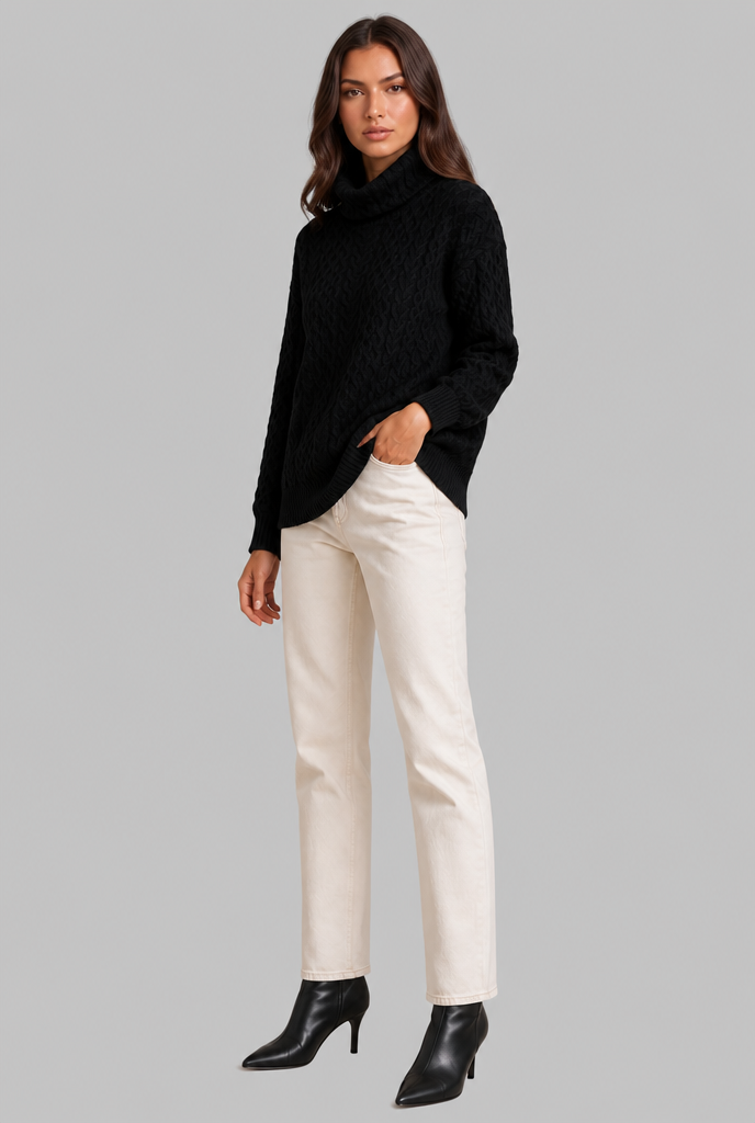 Maglione Donna Dolcevita Oversize in Maglia a Trecce