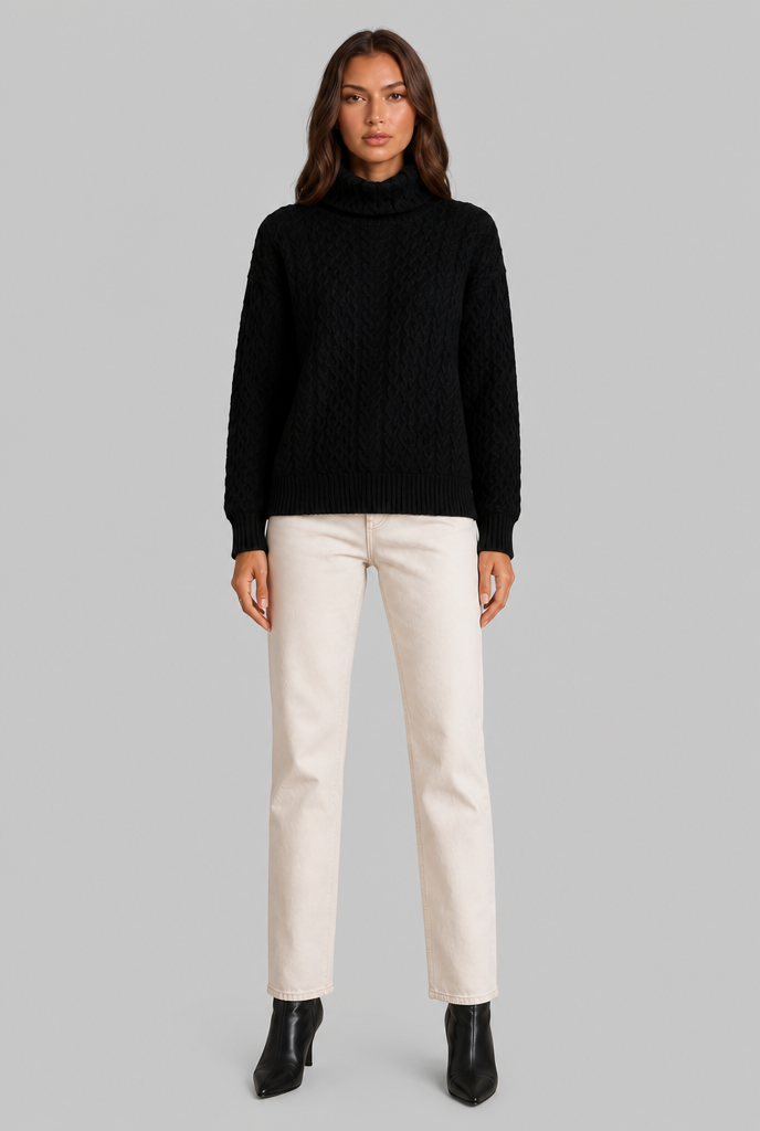 Maglione Donna Dolcevita Oversize in Maglia a Trecce