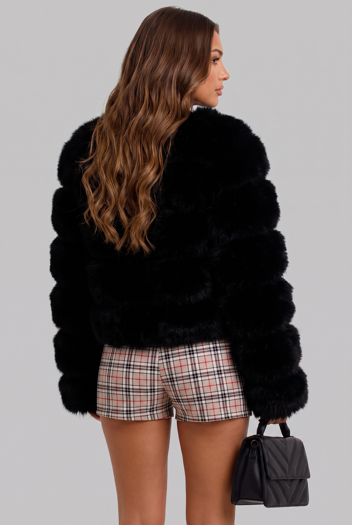 Cappotto Donna in Pelliccia Sintetica Senza Collo Boxy
