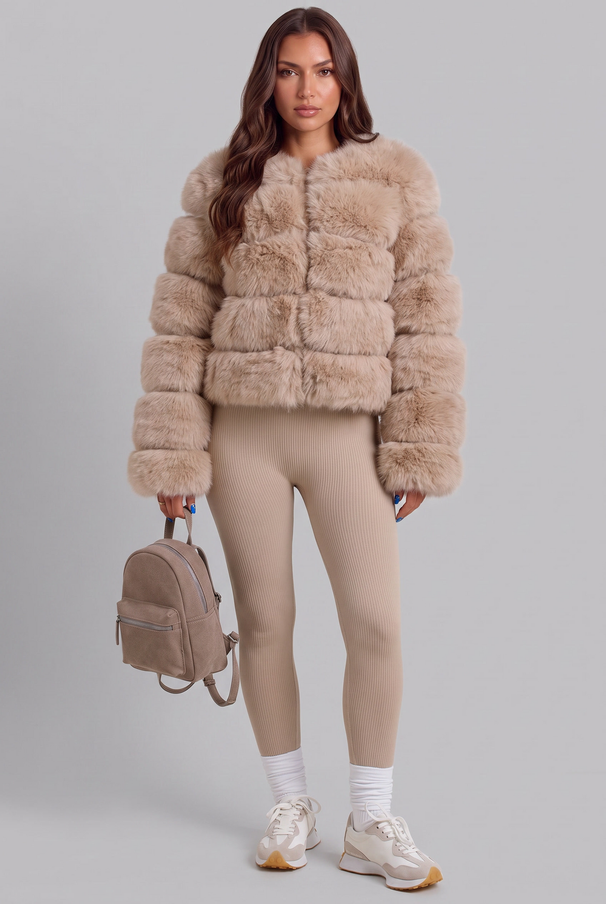 Cappotto Donna in Pelliccia Sintetica Senza Collo Boxy