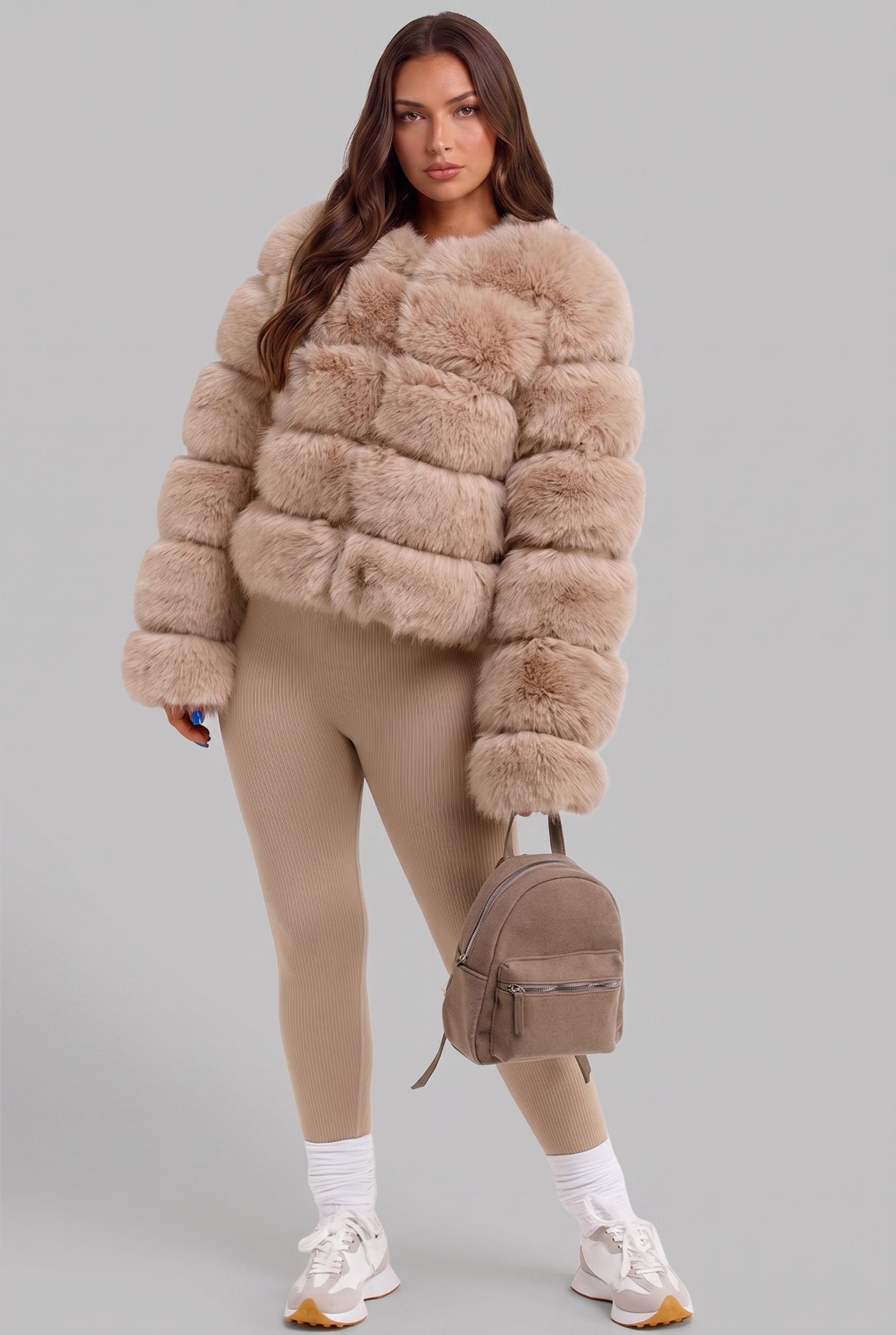 Cappotto Donna in Pelliccia Sintetica Senza Collo Boxy