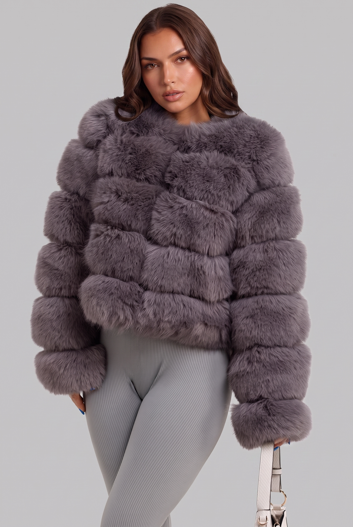 Cappotto Donna in Pelliccia Sintetica Senza Collo Boxy