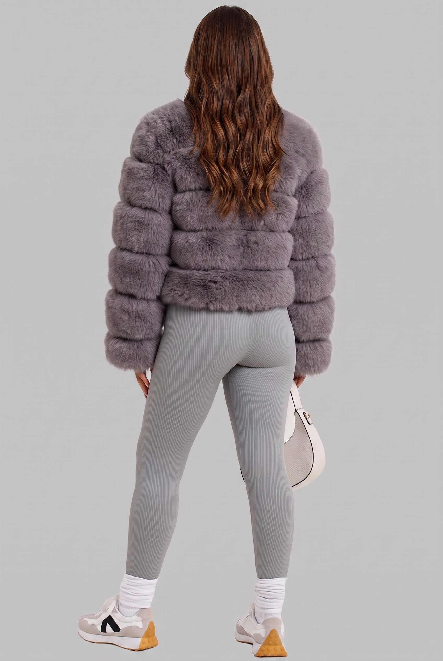 Cappotto Donna in Pelliccia Sintetica Senza Collo Boxy