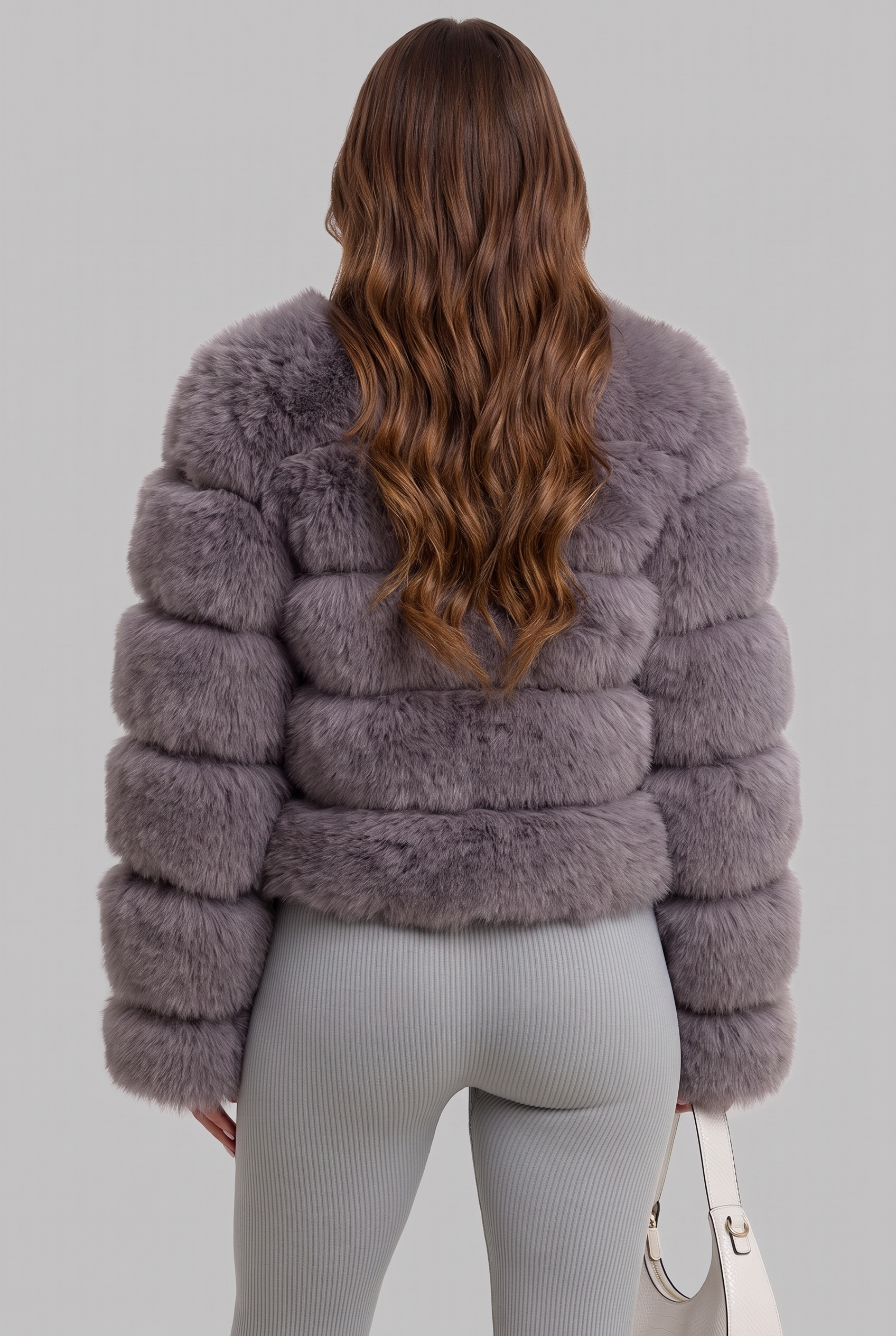 Cappotto Donna in Pelliccia Sintetica Senza Collo Boxy
