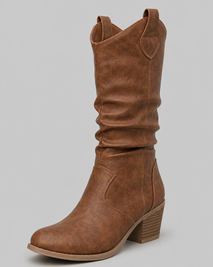 Stivali Camperos Donna Slouchy in Pelle Cuciture Western