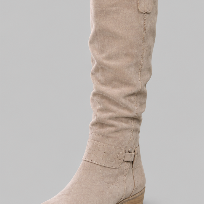 Stivali Donna Slouchy al Ginocchio in Camoscio con Fibbia