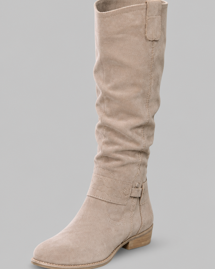 Stivali Donna Slouchy al Ginocchio in Camoscio con Fibbia