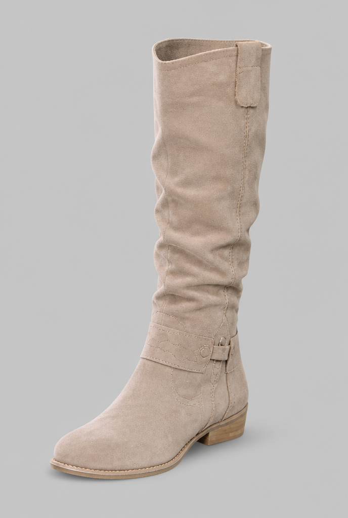 Stivali Donna Slouchy al Ginocchio in Camoscio con Fibbia