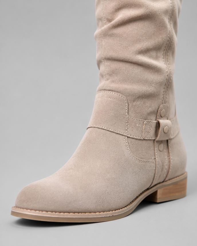Stivali Donna Slouchy al Ginocchio in Camoscio con Fibbia