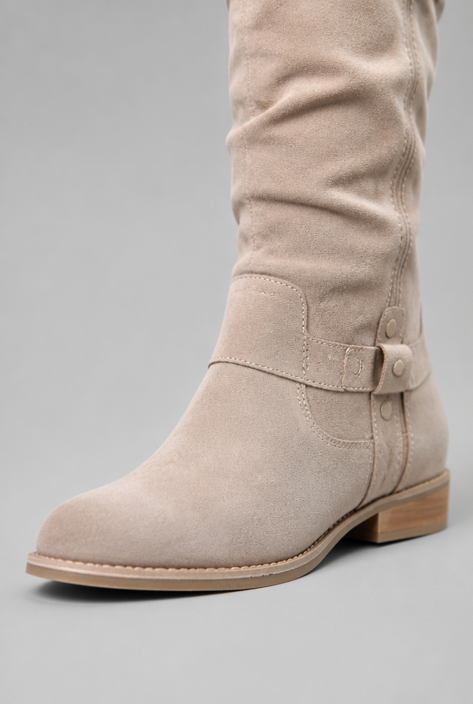 Stivali Donna Slouchy al Ginocchio in Camoscio con Fibbia