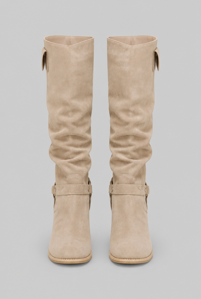 Stivali Donna Slouchy al Ginocchio in Camoscio con Fibbia