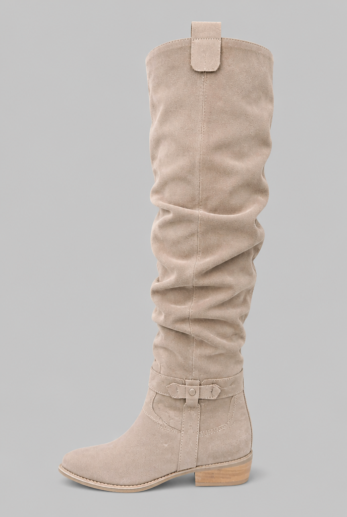 Stivali Donna Slouchy al Ginocchio in Camoscio con Fibbia