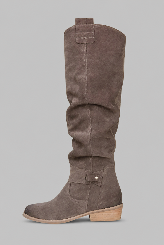 Stivali Donna Slouchy al Ginocchio in Camoscio con Fibbia