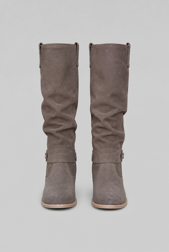 Stivali Donna Slouchy al Ginocchio in Camoscio con Fibbia