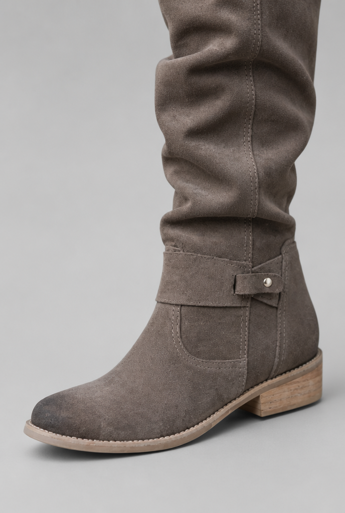 Stivali Donna Slouchy al Ginocchio in Camoscio con Fibbia