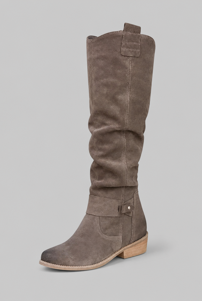 Stivali Donna Slouchy al Ginocchio in Camoscio con Fibbia